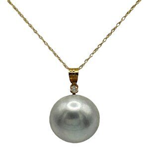 14k Gold Necklace 13mm Freshwater Pearl & .05ct Diamond Pendant